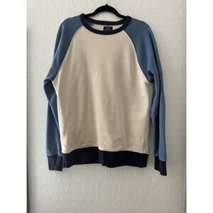 J Crew Authentic Fleece Sweater Pull Over Beige Blue Long Sleeve Mens Size Large